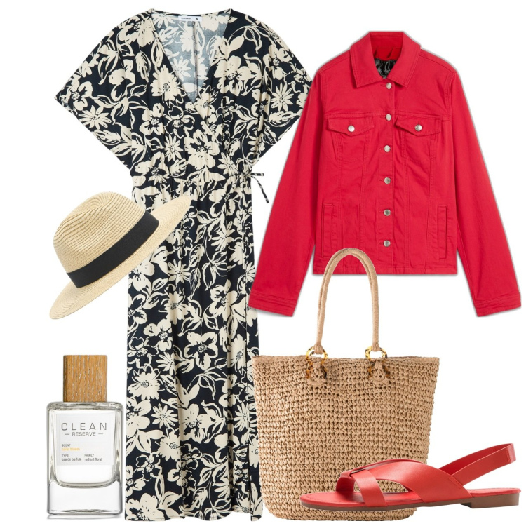Outfit donna - Aperitivo sul lungomare. Stile Chic per Tutti i giorni. Abbinamento con blazer, shopping bag, sandali, profumi, cappelli, vestiti lunghi.