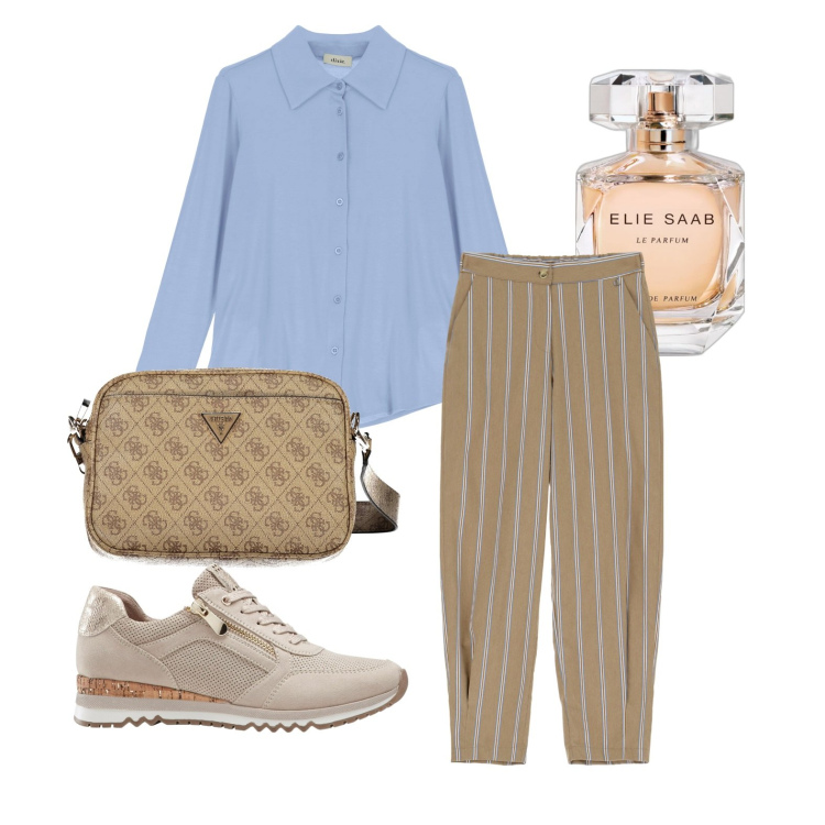 Outfit donna - I colori della terra. Stile Casual per Tutti i giorni. Abbinamento con sneakers, profumi, pantaloni, camicie, borse a tracolla.
