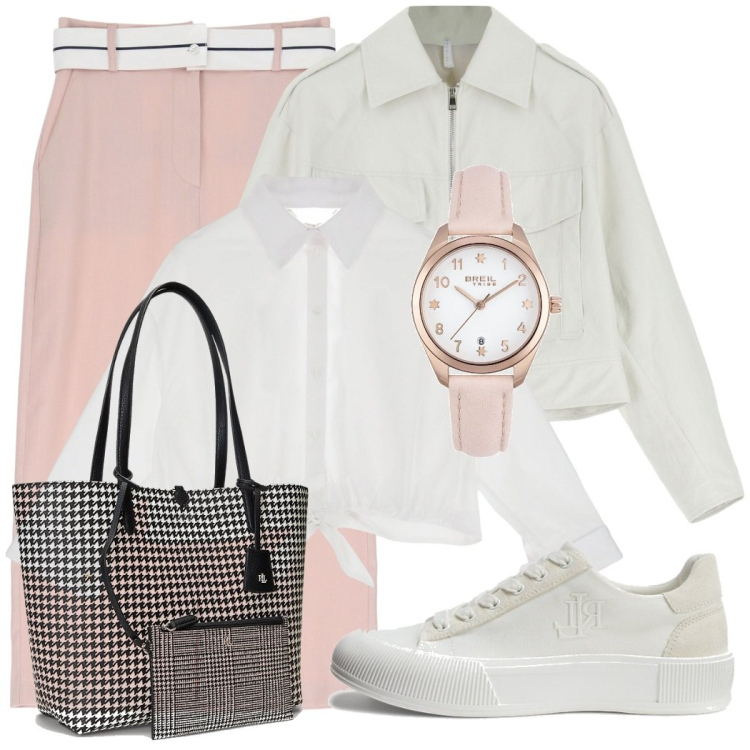 Outfit donna - Dominio. Stile Basic per Cerimonia. Abbinamento con orologi, camicie, giacche, gonne longuette, sneakers, borse tote.