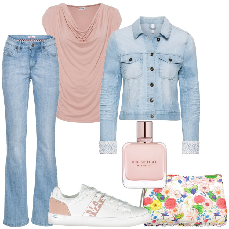 Outfit donna - Total look #1860710. Stile Casual per Tutti i giorni. Abbinamento con jeans bootcut, maglieria, blazer, profumi, scarpe sportive, borse a mano.
