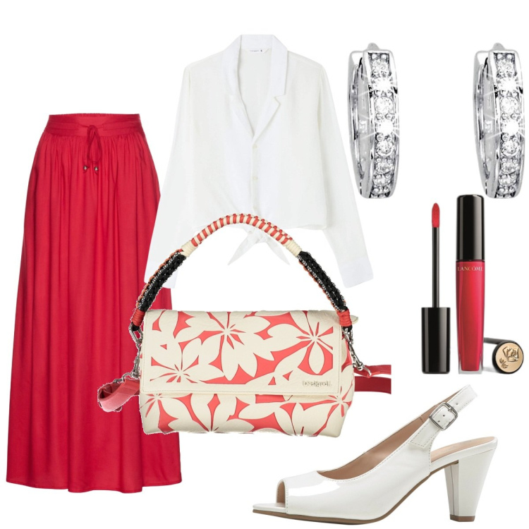 Outfit donna - Total look #1860734. Stile Casual chic per Tutti i giorni. Abbinamento con gonne lunghe, décolleté, gloss, camicie, orecchini, borse a spalla.