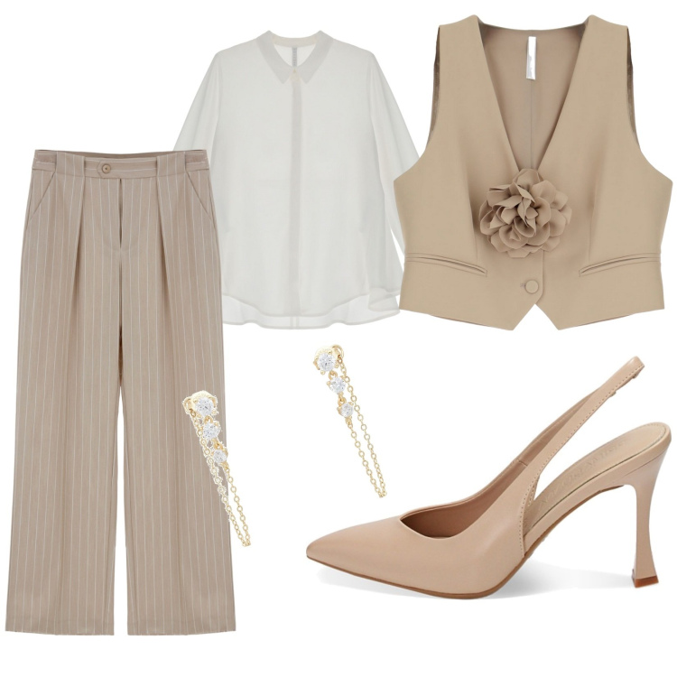 Outfit donna - Total look #1860737. per Cerimonia. Abbinamento con orecchini, pantaloni, gilet, camicie, décolleté.