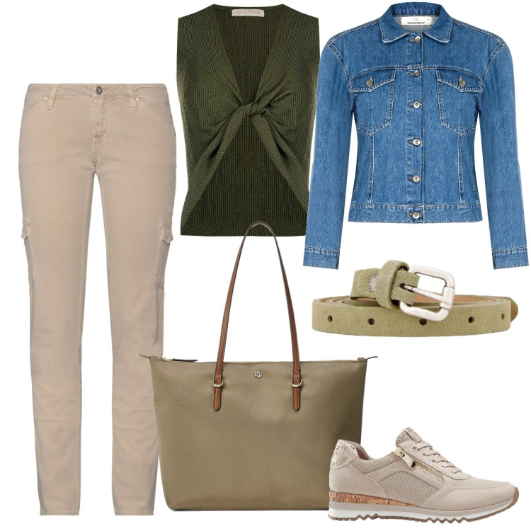 Outfit donna - Total look #1860765. Stile Basic per Tutti i giorni. Abbinamento con sneakers, pantaloni cargo, top, blazer, cinture, borse tote.