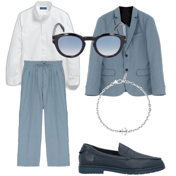 Outfit uomo - Total look #1860783. Stile Business/Elegante per Cerimonia. Abbinamento con scarpe stringate, braccialetti, giacche, pantaloni, camicie, occhiali da sole.