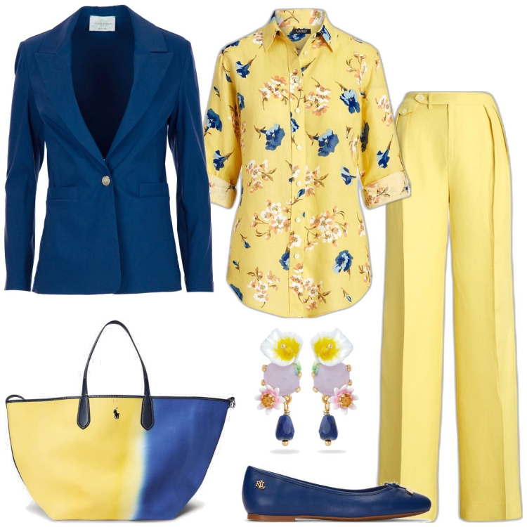 Outfit donna - Total look #1861044. Stile Chic per Tutti i giorni. Abbinamento con orecchini, ballerine, camicie, borse tote, pantaloni, blazer.