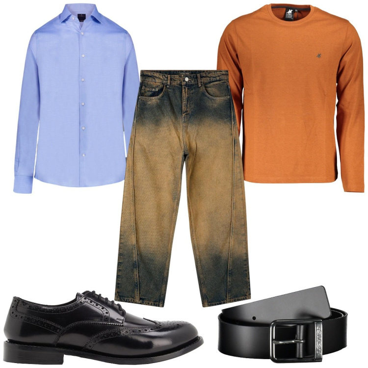 Outfit uomo - Total look #1861171. Stile Trendy per Tutti i giorni. Abbinamento con scarpe stringate, jeans, camicie, cinture, t-shirt.