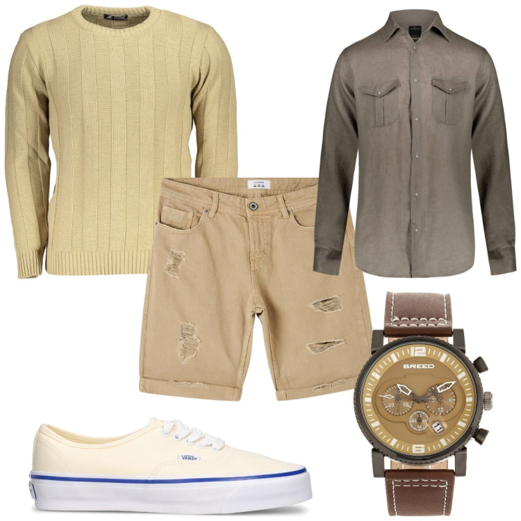Outfit uomo - Total look #1861195. Stile Trendy per Tutti i giorni. Abbinamento con orologi, bermuda, camicie, maglieria, sneakers.