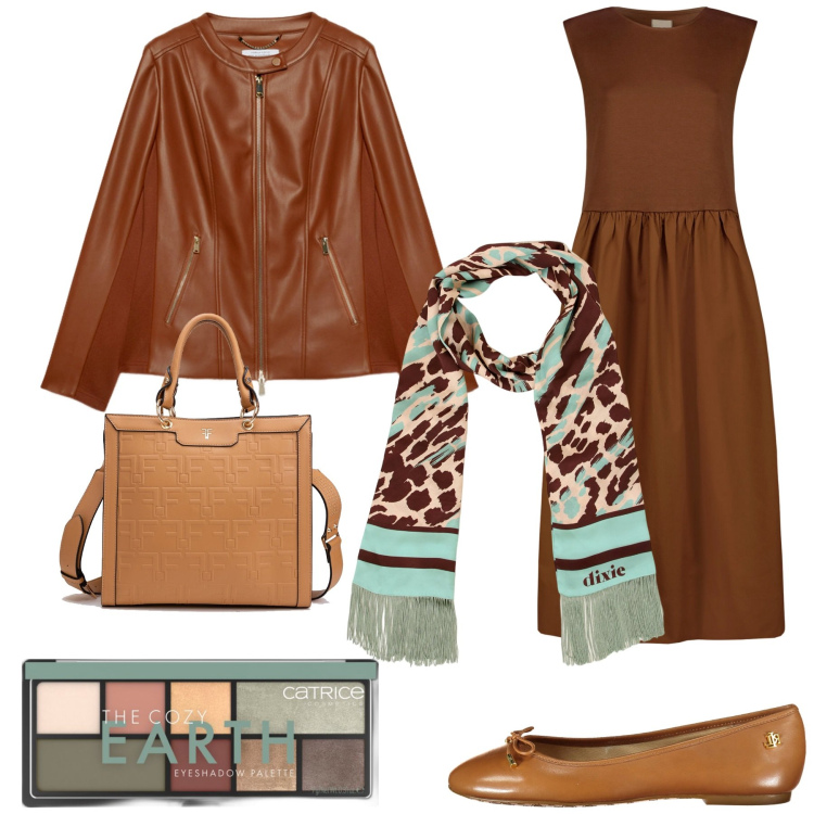 Outfit donna - Per la mezza stagione. Stile Glamour per Tutti i giorni. Abbinamento con ombretti, borse tote, sciarpe, vestiti midi/longuette, blazer, ballerine.