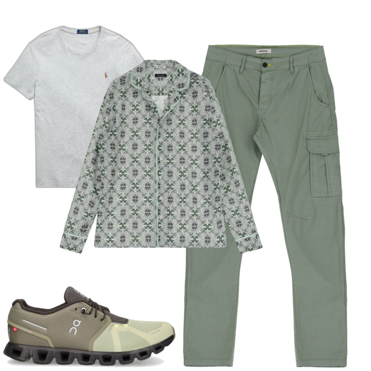 Outfit uomo - Total look #1861260. Stile Urban per Tutti i giorni. Abbinamento con camicie, pantaloni cargo, t-shirt, sneakers.