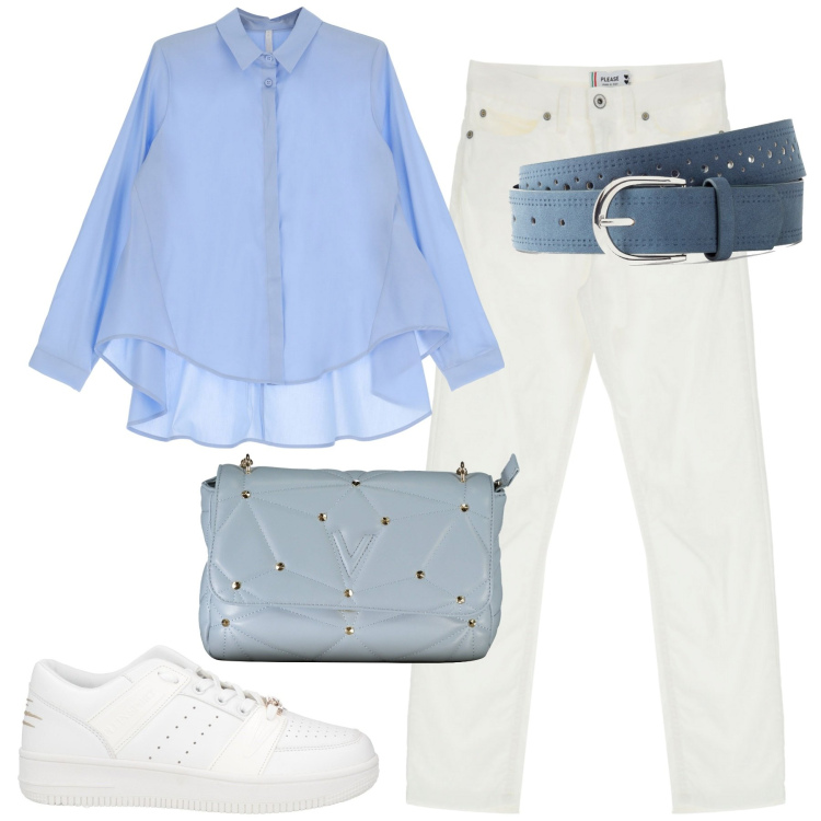 Outfit donna - Total look #1861288. Stile Casual chic per Tutti i giorni. Abbinamento con cinture, sneakers, jeans, camicie, borse a tracolla.