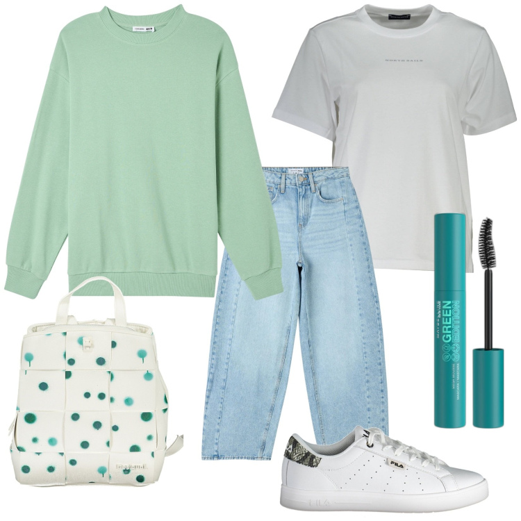 Outfit donna - La felpa maxi. Stile Urban per Scuola/Università. Abbinamento con mascara, jeans, felpe, t-shirt, scarpe sportive, zaini.