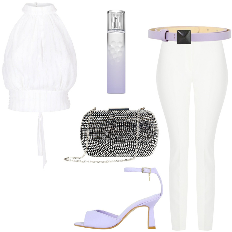 Outfit donna - Total look #1861353. Stile Chic per Tutti i giorni. Abbinamento con profumi, cinture, décolleté, clutch, pantaloni skinny, bluse.