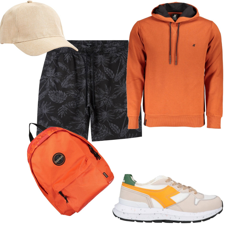 Outfit uomo - Total look #1861459. Stile Casual per Tutti i giorni. Abbinamento con sneakers, bermuda, cappelli, felpe con cappuccio, borse sportive.