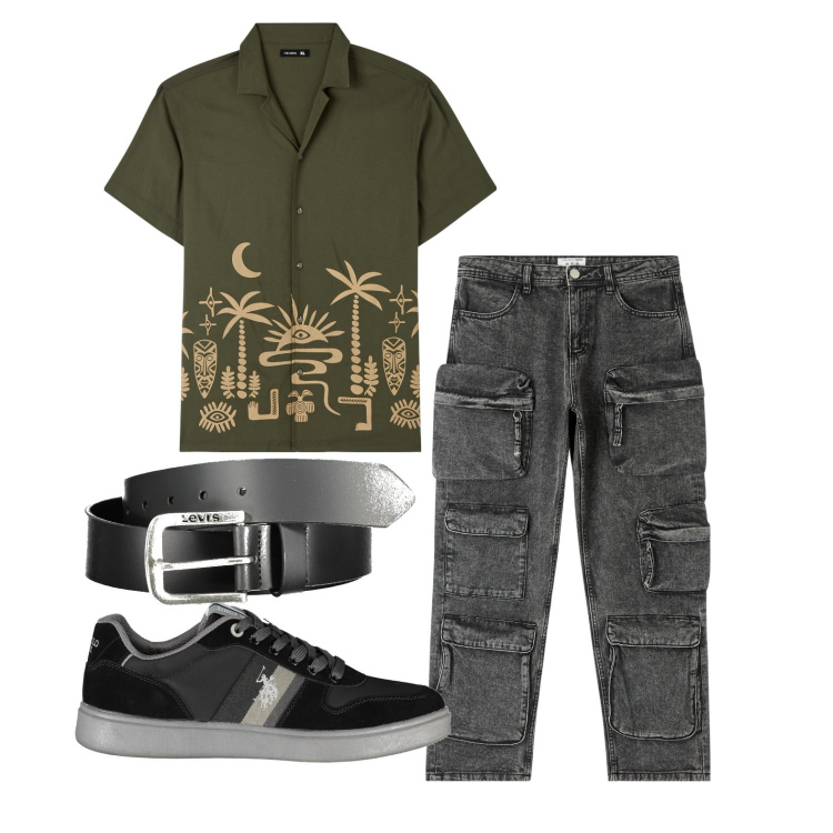 Outfit uomo - I cargo scuri. Stile Casual per Tutti i giorni. Abbinamento con camicie a manica corta, jeans, cinture, scarpe sportive.