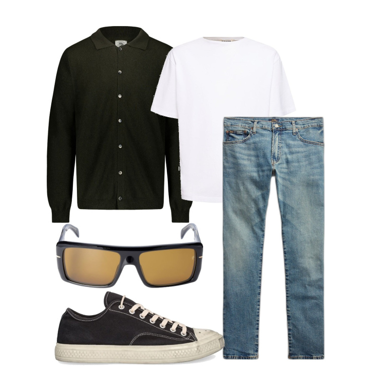 Outfit uomo - Di gusti semplici. Stile Casual per Tutti i giorni. Abbinamento con jeans, polo, sneakers, t-shirt, occhiali da sole.