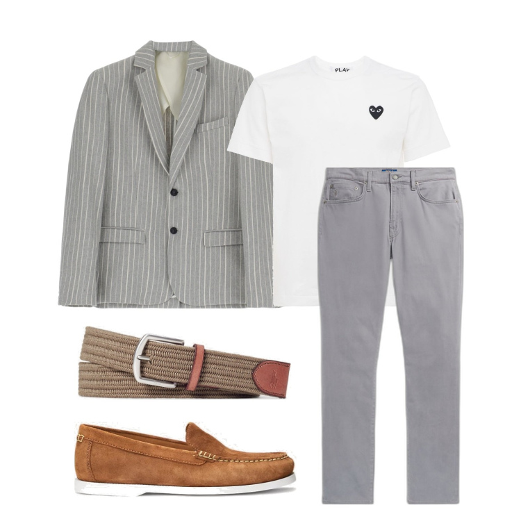Outfit uomo - In transizione. Stile Casual per Tutti i giorni. Abbinamento con giacche, cinture, scarpe stringate, pantaloni, t-shirt.