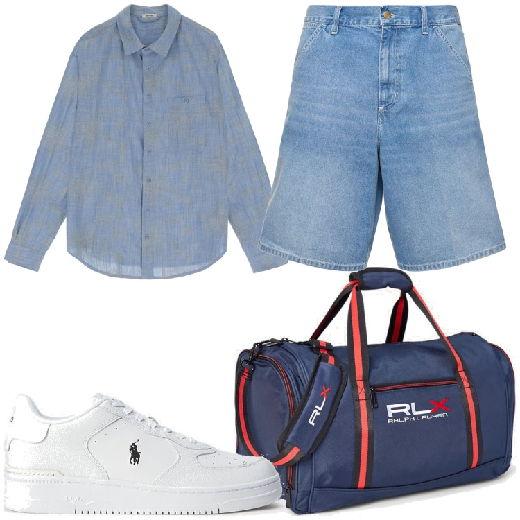 Outfit uomo - Total look #1861533. Stile Casual per Tutti i giorni. Abbinamento con camicie, sneakers, borse sportive, shorts.