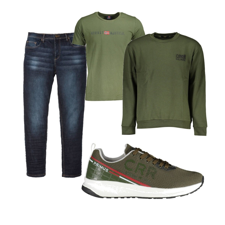 Outfit uomo - Total look #1861565. Stile Casual per Tutti i giorni. Abbinamento con jeans slim fit, scarpe sportive, t-shirt, felpe.