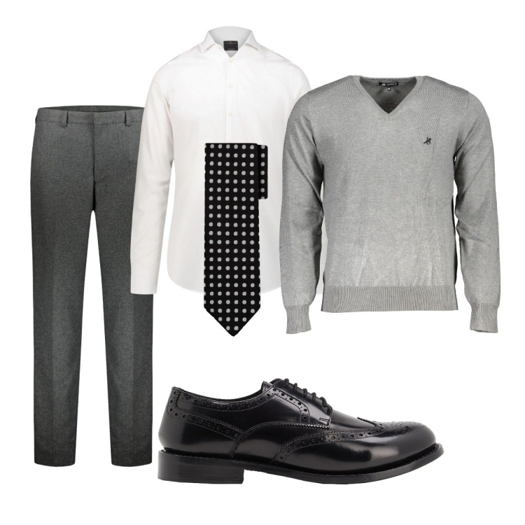 Outfit uomo - Total look #1861576. Stile Business/Elegante per Ufficio. Abbinamento con scarpe stringate, camicie, cravatte, pantaloni, maglieria.