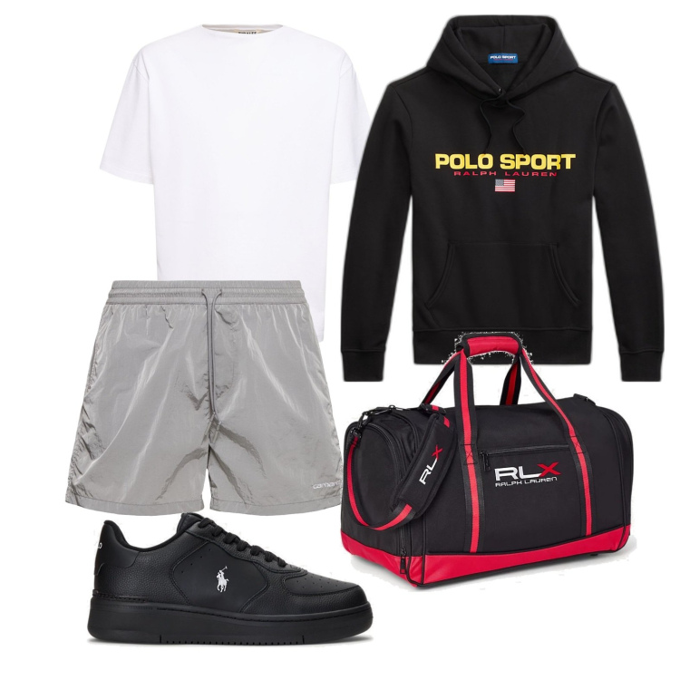 Outfit uomo - Trendy in palestra. Stile Trendy per Sport. Abbinamento con sneakers, borse sportive, felpe con cappuccio, t-shirt, shorts.
