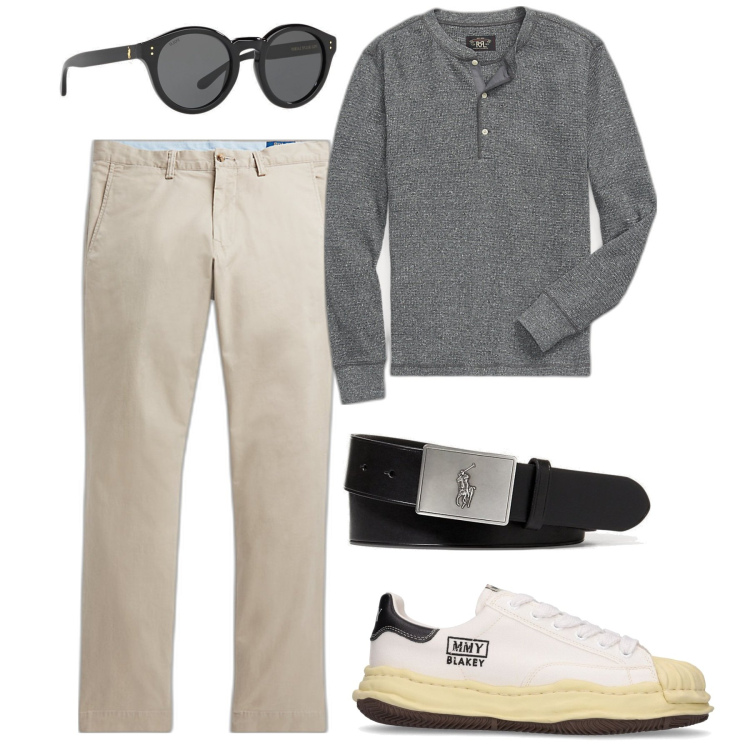 Outfit uomo - Di carattere. Stile Casual per Tutti i giorni. Abbinamento con pantaloni, occhiali da sole, cinture, t-shirt, sneakers.
