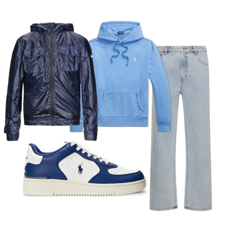 Outfit uomo - Total look #1861632. Stile Casual per Tutti i giorni. Abbinamento con giacche, felpe con cappuccio, sneakers, jeans.