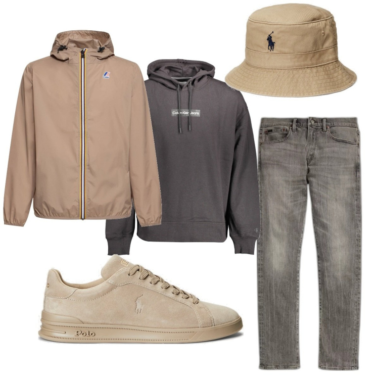 Outfit uomo - Oggi piove. Stile Trendy per Tutti i giorni. Abbinamento con sneakers, cappelli, jeans, giacche, felpe con cappuccio.