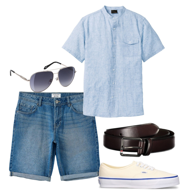 Outfit uomo - Libero. Stile Casual per Tutti i giorni. Abbinamento con camicie a manica corta, bermuda, sneakers, cinture, occhiali da sole.