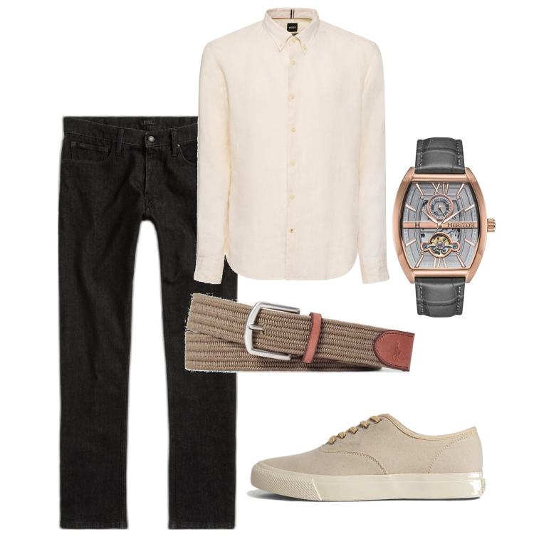 Outfit uomo - Un orologio particolare. Stile Casual per Tutti i giorni. Abbinamento con orologi, sneakers, cinture, jeans, camicie.