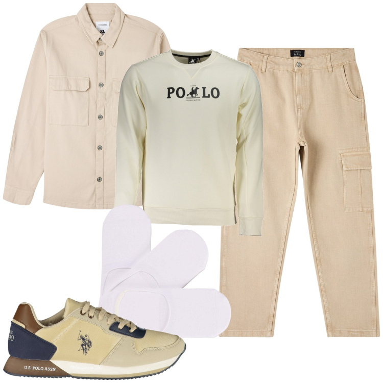 Outfit uomo - Total look #1862018. Stile Casual per Tutti i giorni. Abbinamento con camicie, pantaloni cargo, calzini, scarpe sportive, felpe.