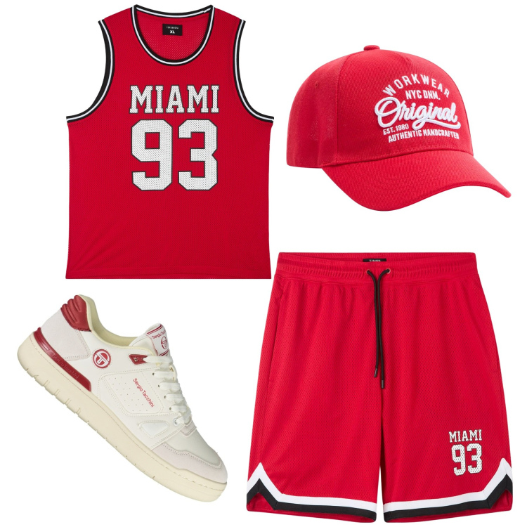 Outfit uomo - Work out. Stile Casual per Sport. Abbinamento con cappelli, bermuda, canottiere, scarpe sportive.
