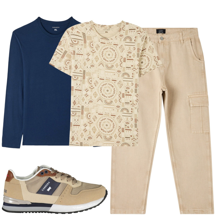 Outfit uomo - Total look #1862050. Stile Urban per Tutti i giorni. Abbinamento con t-shirt, t-shirt, pantaloni cargo, scarpe sportive.