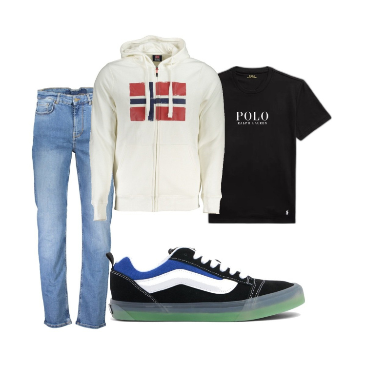 Outfit uomo - Total look #1862057. Stile Casual per Tutti i giorni. Abbinamento con t-shirt, jeans, felpe con cappuccio, sneakers.