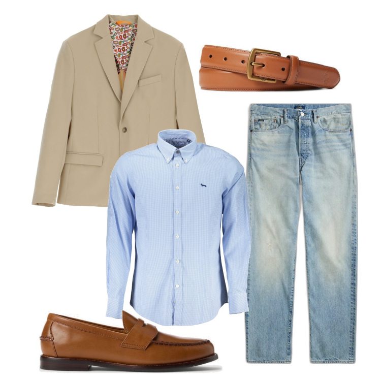 Outfit uomo - Controcorrente. Stile Trendy per Tutti i giorni. Abbinamento con giacche, cinture, scarpe stringate, jeans dritti, camicie.