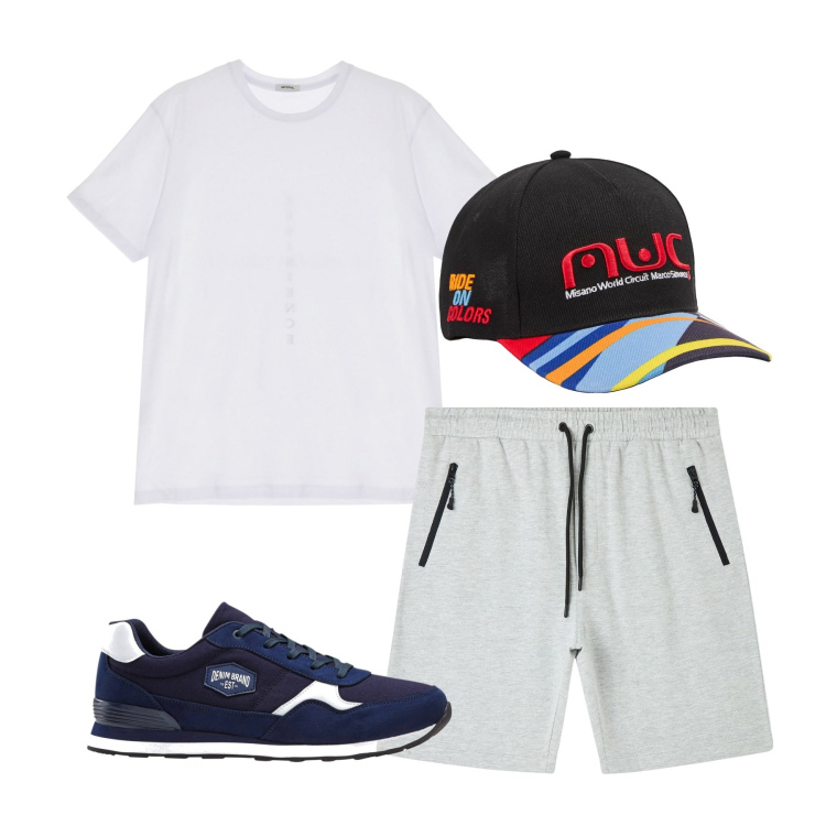 Outfit uomo - City sport. Stile Urban per Sport. Abbinamento con sneakers, cappelli, pantaloncini sportivi, t-shirt.