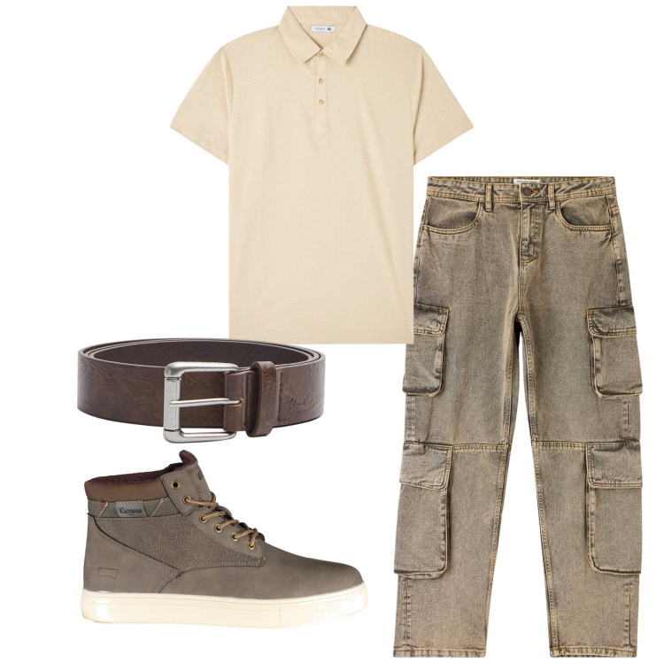 Outfit uomo - City. Stile Urban per Tutti i giorni. Abbinamento con polo, jeans, cinture, stivali.