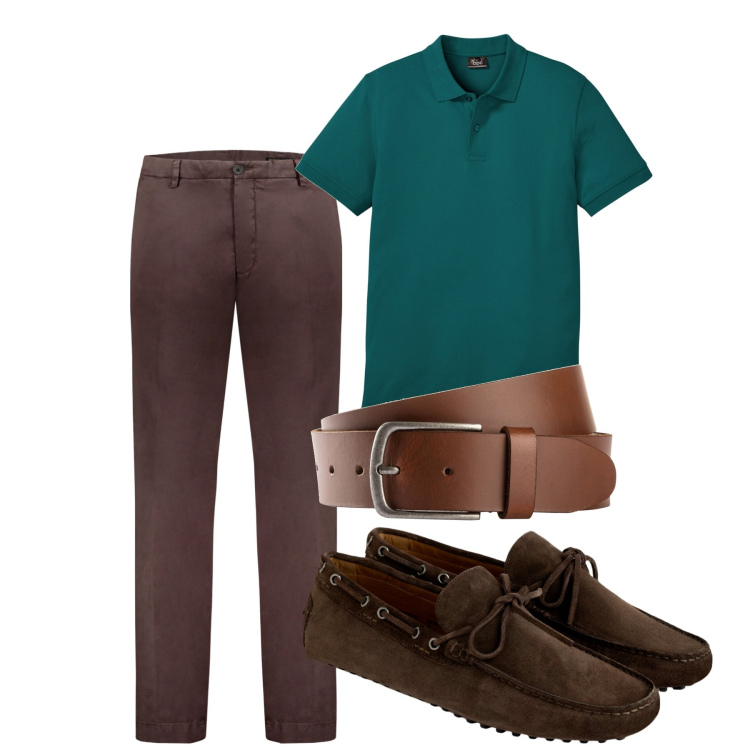Outfit uomo - City. Stile Casual per Tutti i giorni. Abbinamento con polo, cinture, pantaloni, scarpe stringate.