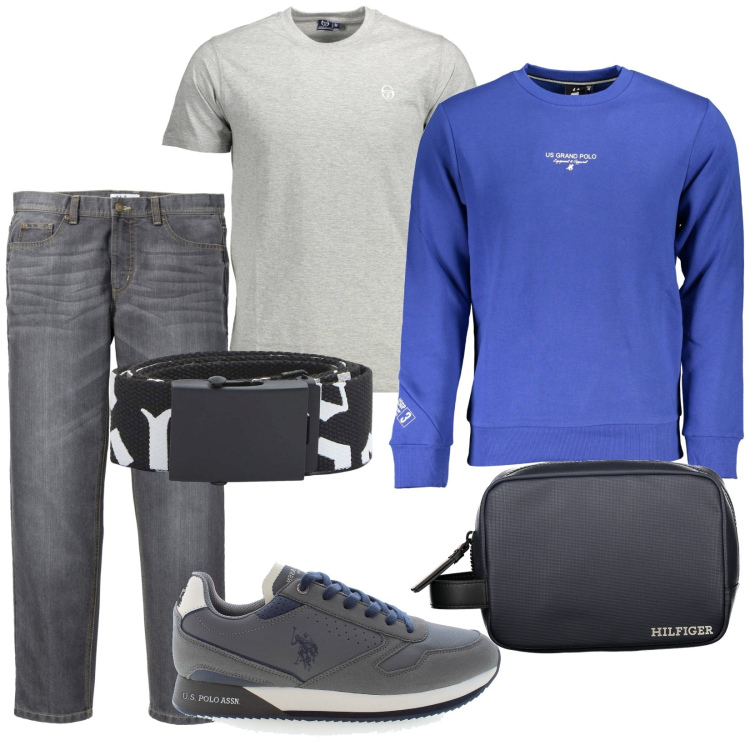 Outfit uomo - Total look #1862104. Stile Casual per Tutti i giorni. Abbinamento con jeans dritti, cinture, scarpe sportive, t-shirt, felpe, borse sportive.