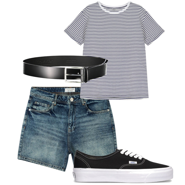 Outfit uomo - City. Stile Casual per Tutti i giorni. Abbinamento con shorts, t-shirt, cinture, sneakers.