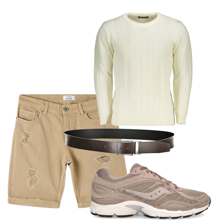 Outfit uomo - City. Stile Casual per Tutti i giorni. Abbinamento con bermuda, sneakers, cinture, maglieria.