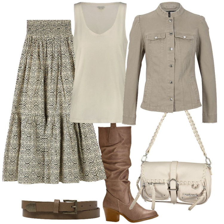 Outfit donna - Prendi una gonna lunga e.... Stile Boho per Tutti i giorni. Abbinamento con stivali, blazer, gonne lunghe, cinture, borse a spalla, canottiere.
