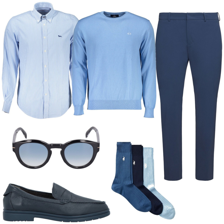 Outfit uomo - Camicia e decidi tu.... Stile Business/Elegante per Ufficio. Abbinamento con scarpe stringate, calzini, camicie, occhiali da sole, pantaloni, maglieria.