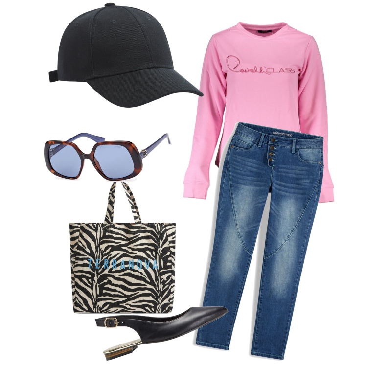Outfit donna - Aspettando primavera. Stile Basic per Tutti i giorni. Abbinamento con jeans boyfriend, ballerine, cappelli, borse tote, felpe, occhiali da sole.