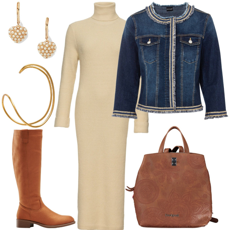Outfit donna - Earth day. Stile Urban per Tutti i giorni. Abbinamento con blazer, stivali, vestiti, orecchini, zaini, braccialetti.