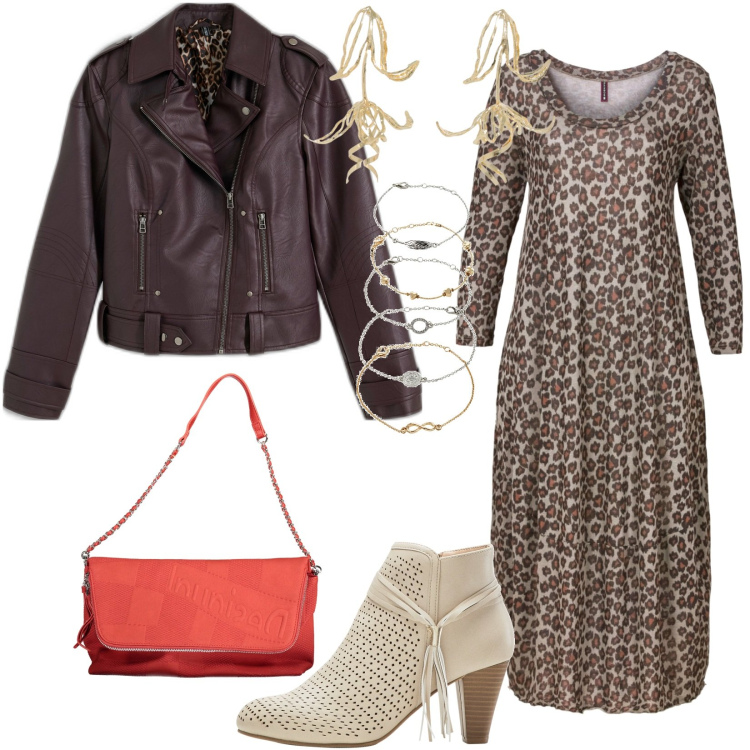 Outfit donna - Total look #1862269. Stile Casual per Tutti i giorni. Abbinamento con vestiti midi/longuette, braccialetti con ciondoli, stivaletti, blazer, orecchini, borse a mano.