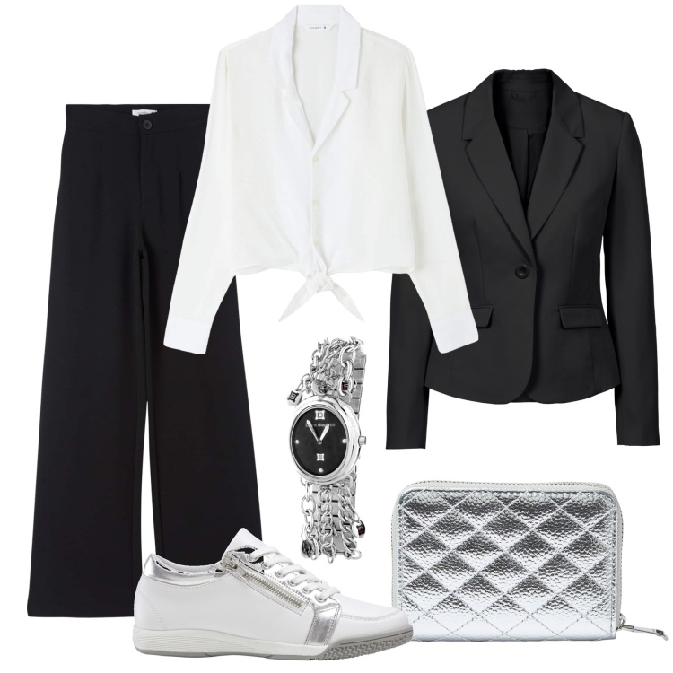 Outfit donna - Passpartout interscambiabile. Stile Casual chic per Ufficio. Abbinamento con orologi, blazer, sneakers, pantaloni, camicie, portafogli.