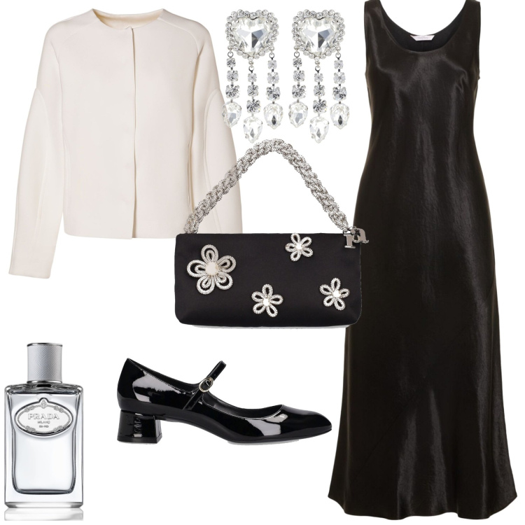 Outfit donna - Bon ton serata a teatro evento. Stile Bon Ton per Serata fuori. Abbinamento con profumi, vestiti midi/longuette, décolleté, orecchini, blazer, borse a mano.