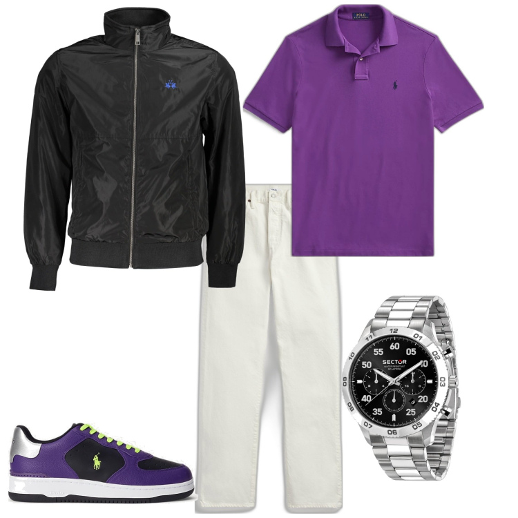 Outfit uomo - Casual serata con gli amici. Stile Casual per Serata speciale. Abbinamento con orologi, jeans dritti, polo, sneakers, giacche.