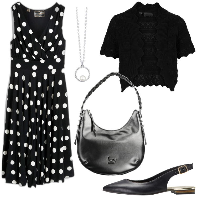 Outfit donna - New polka dots. Stile Bon Ton per Tutti i giorni. Abbinamento con vestiti, ballerine, blazer, collane, borse a spalla.