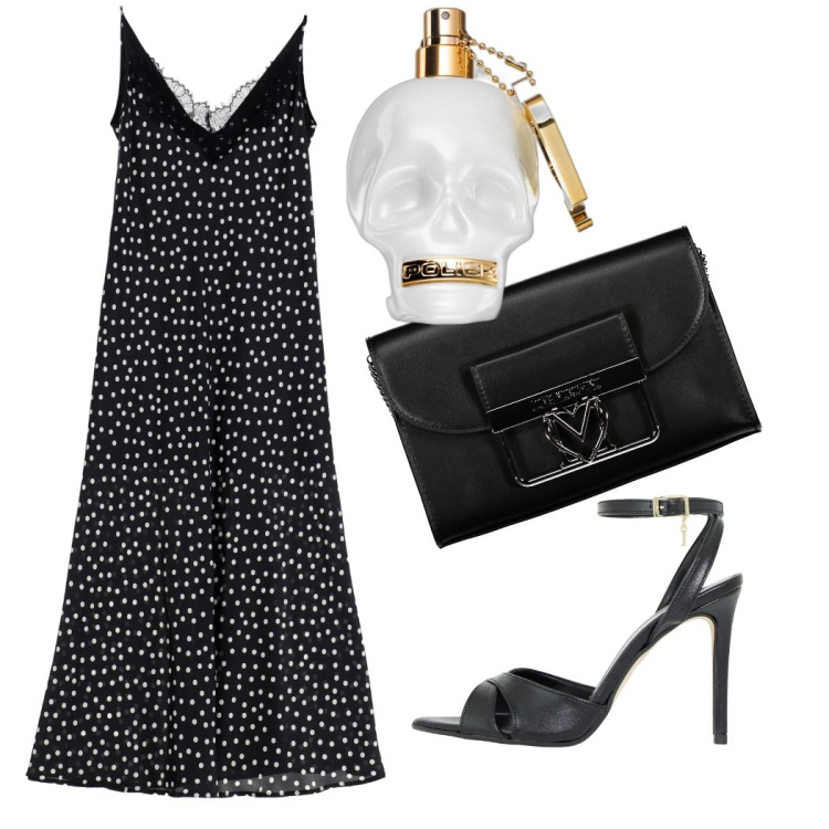 Outfit donna - Serate speciali. Stile Casual chic per Serata fuori. Abbinamento con profumi, vestiti lunghi, décolleté, borse a tracolla.